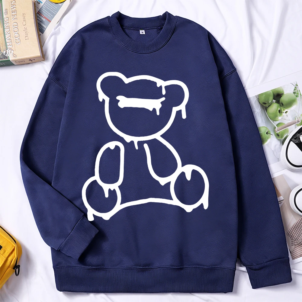 

Толстовка с принтом мультяшного медведя, осенняя мужская одежда в стиле ретро с круглым вырезом, флисовый модный пуловер, удобная спортивная одежда унисекс