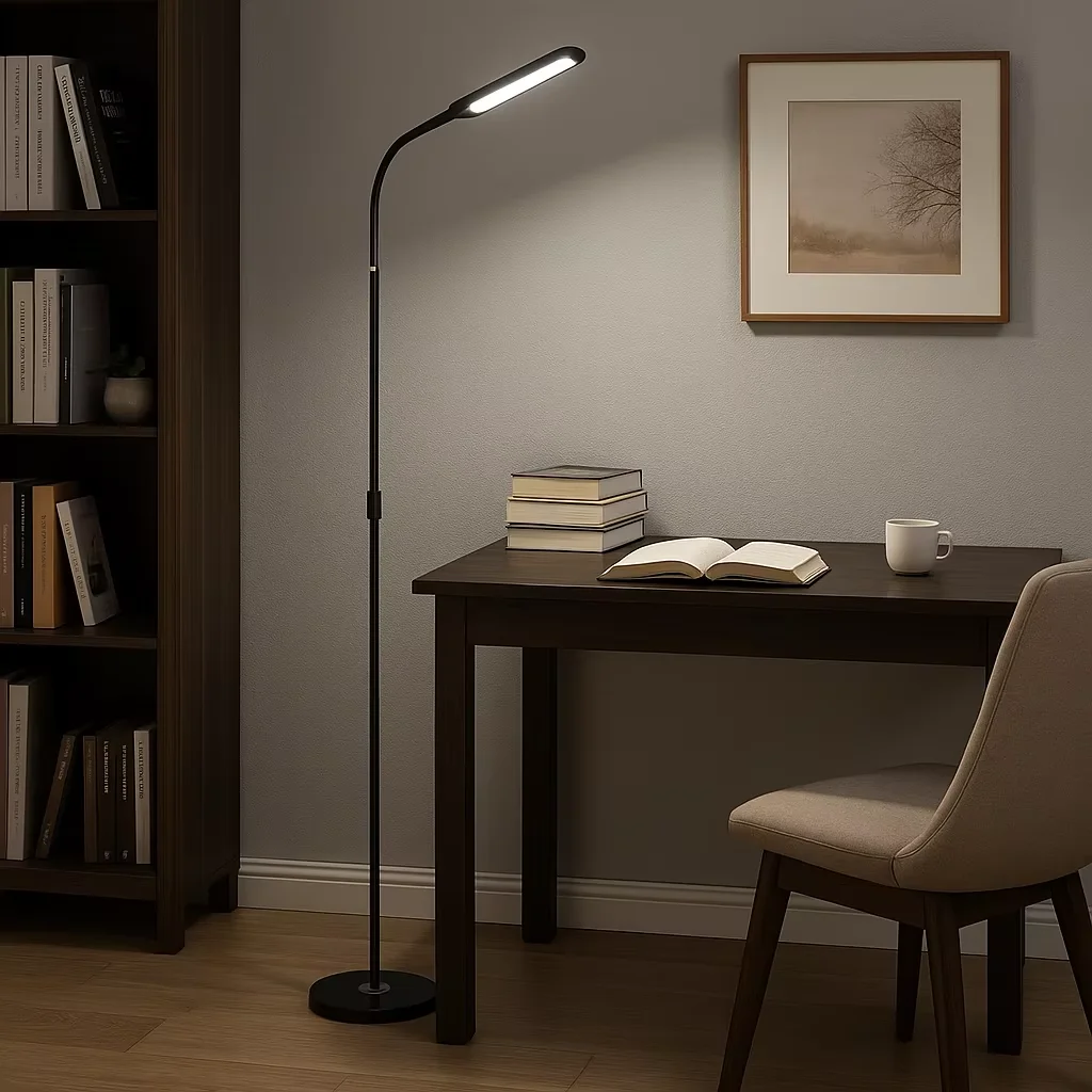 

Современный светодиодный торшер с регулируемой яркостью и цветовой температурой, с пультом дистанционного управления (выберителем стандартного или дистанционного управления.