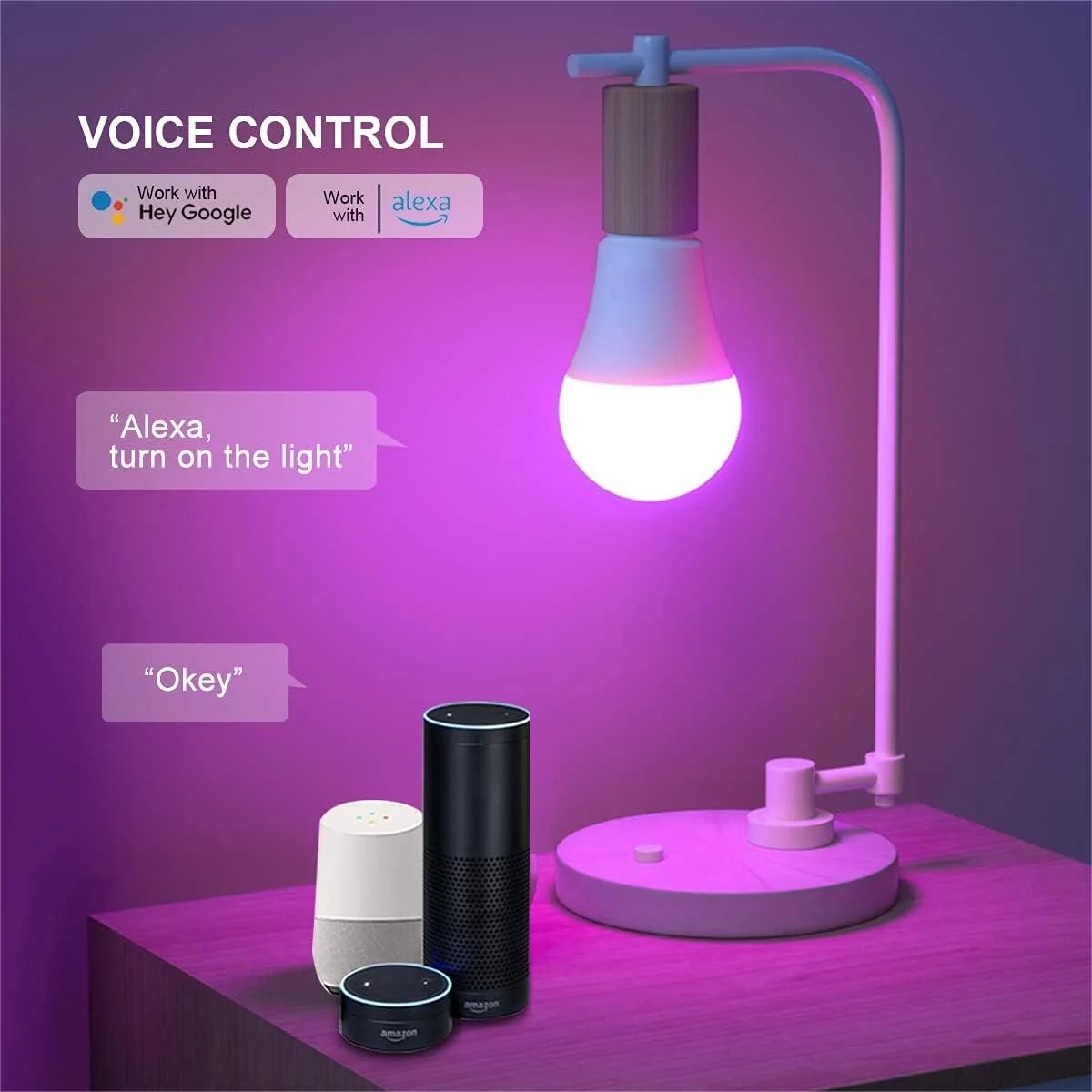 Smart Bulb B22,Music Sync WiFi Bulb,A60 Colors Changing Light Bulb Works with Alexa&Google Assistant,806lm,App & Voice Control