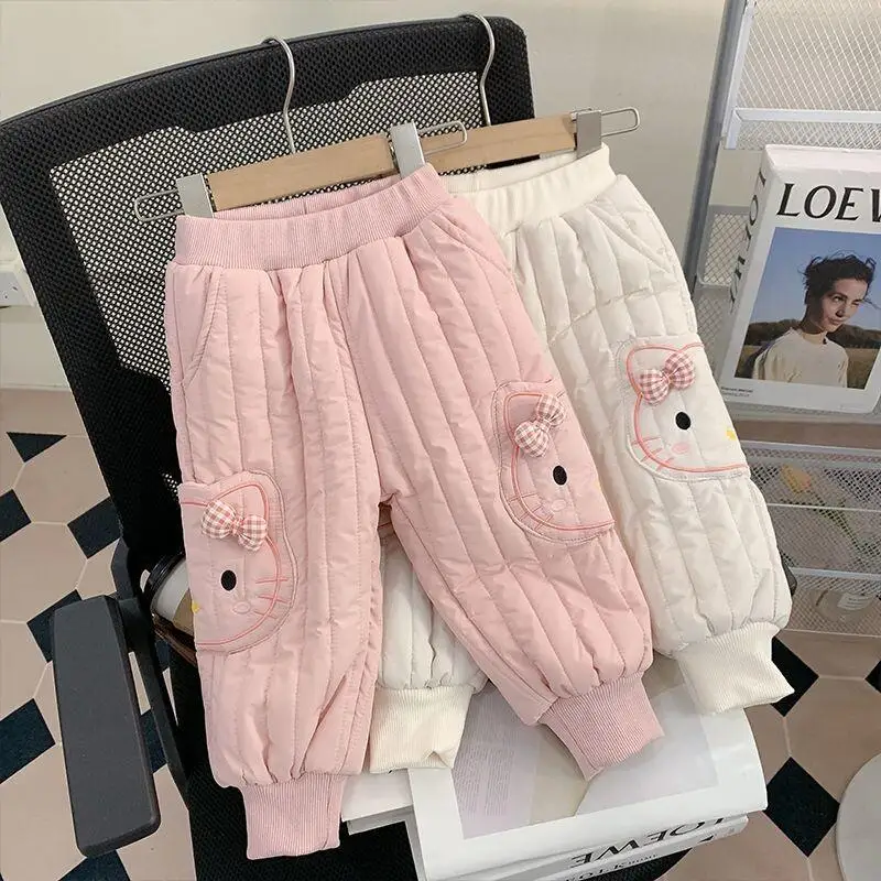 حار مرحبا كيتي فتاة Sweatsuit السراويل Kawaii أنيمي الشتاء الرياضة طالب عارضة فضفاض الدفء مريحة ملابس الأطفال