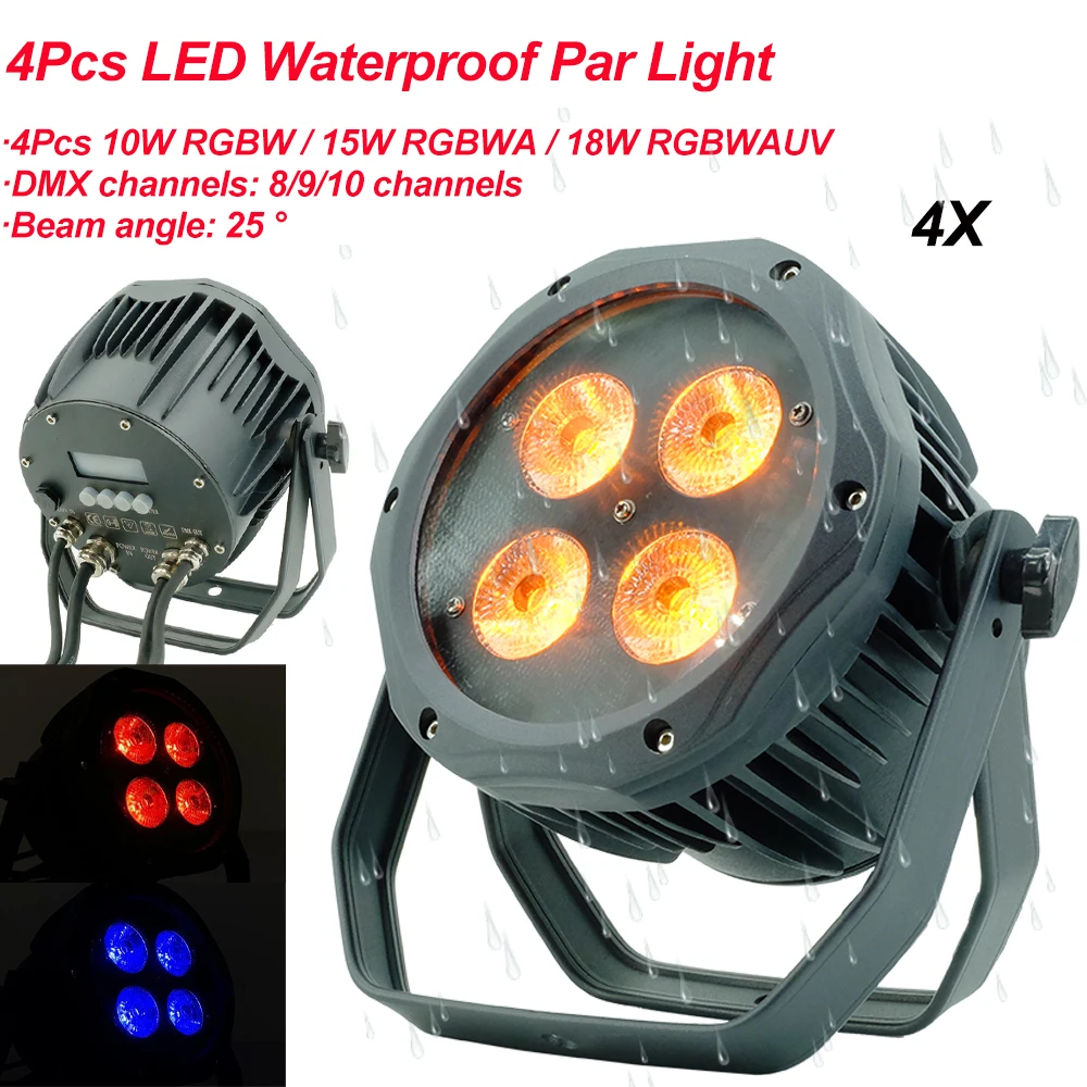 

4Pcs/Lot RGBWAUV 6IN1 LED Waterproof Par Light DMX512 Disco Lights Professional Wash Strobe Stage DJ Equipment Wedding Lights