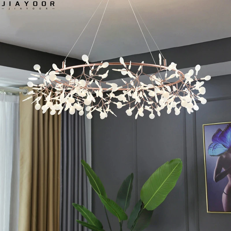 

Modern Branch Chandelier Restaurant Bedroom Hotel Villa Firefly Chandelier Romantic Floral Wreath Creative Lighting Fixtures