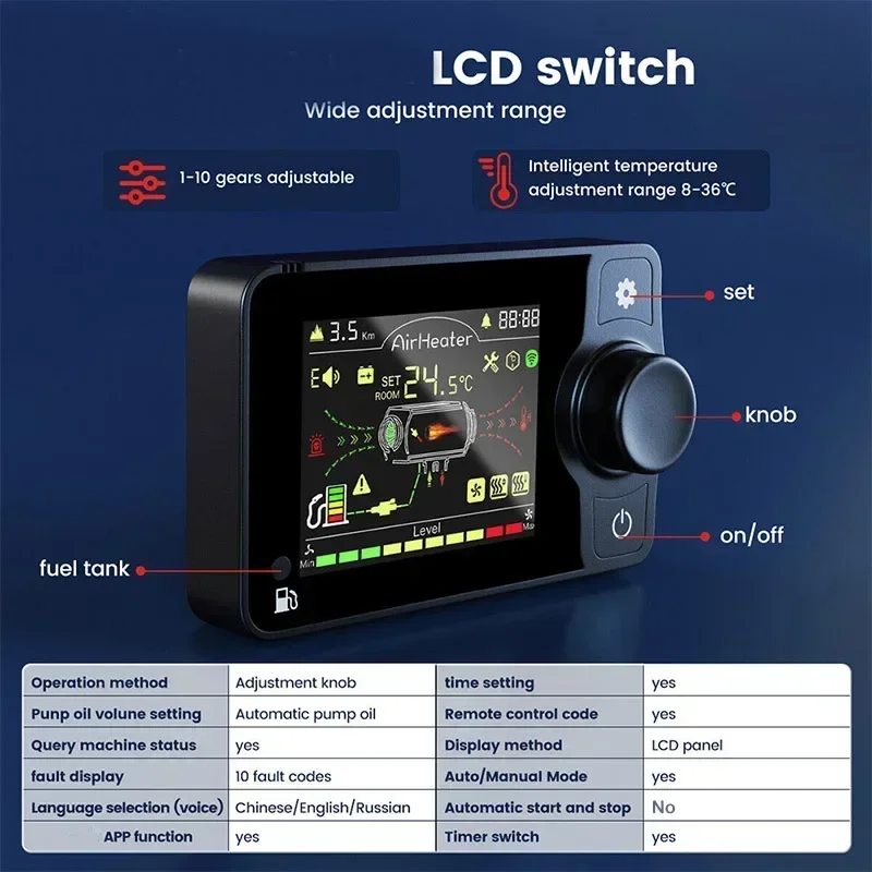 Air Diesels Air Heater LCD Monitor Switch Car Heater 12V 24V LCD Switch Parking Controller Remote Control 3/5 Wires Car Accessor