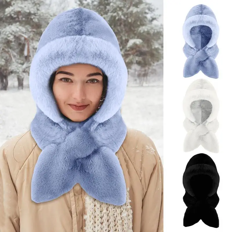 Windproof Hooded Scarf Warm Hat 2 In 1 Windproof Hooded Scarf Sherpa Hood Soft Plush Winter Scarf For Women Cold Weather