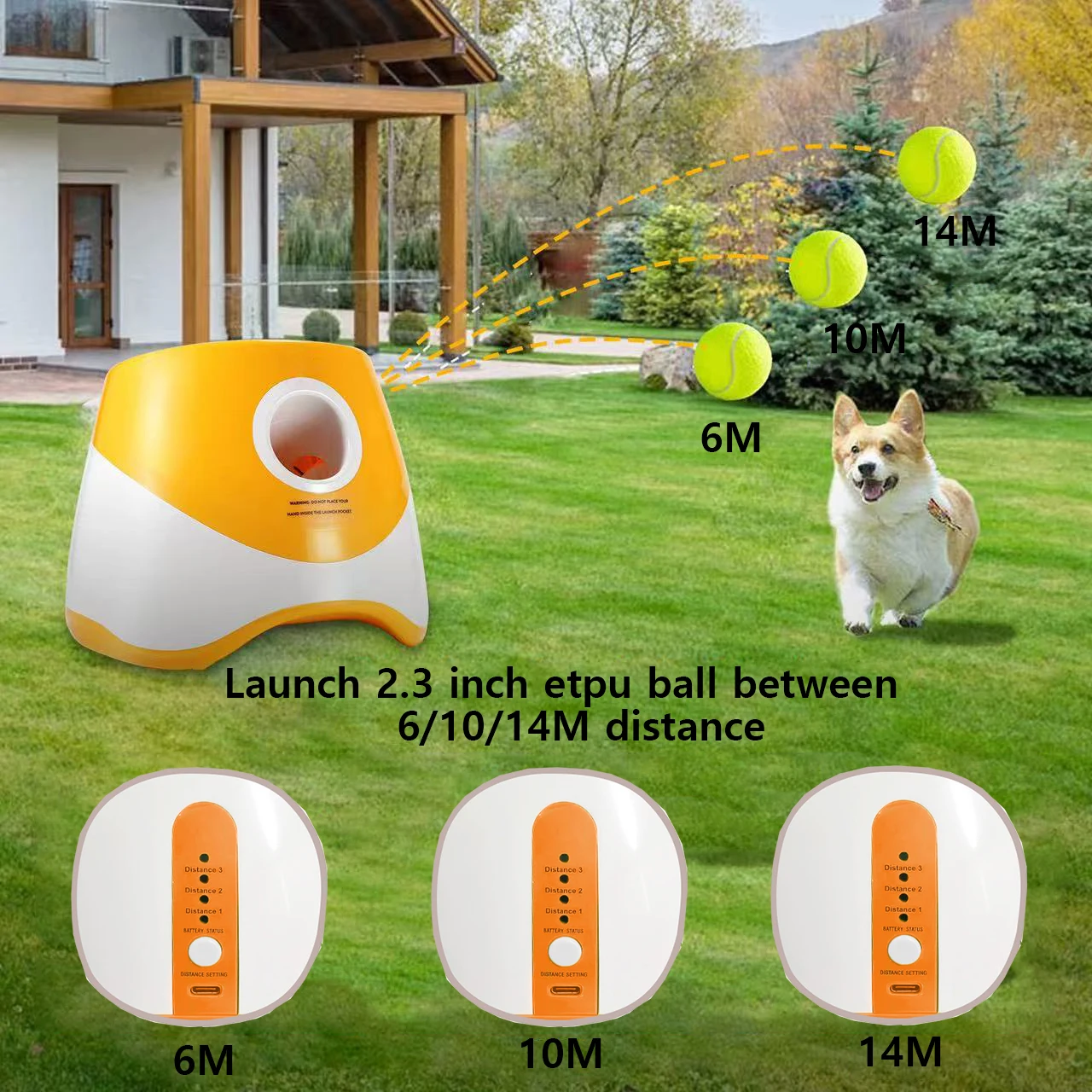 

Игрушка-пусковая установка для мячей для собак, товары для домашних животных, игрушки для собак, сохраняющие здоровье, автоматический бросок для домашних животных, 3 настройки разрушения для игр в помещении и на открытом воздухе