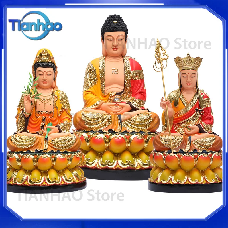 Handmade Resin Guanyin Buddha Temple Ornament for Household Decoration Nanhai Guanyin God Statue Set 30cm 4PCS