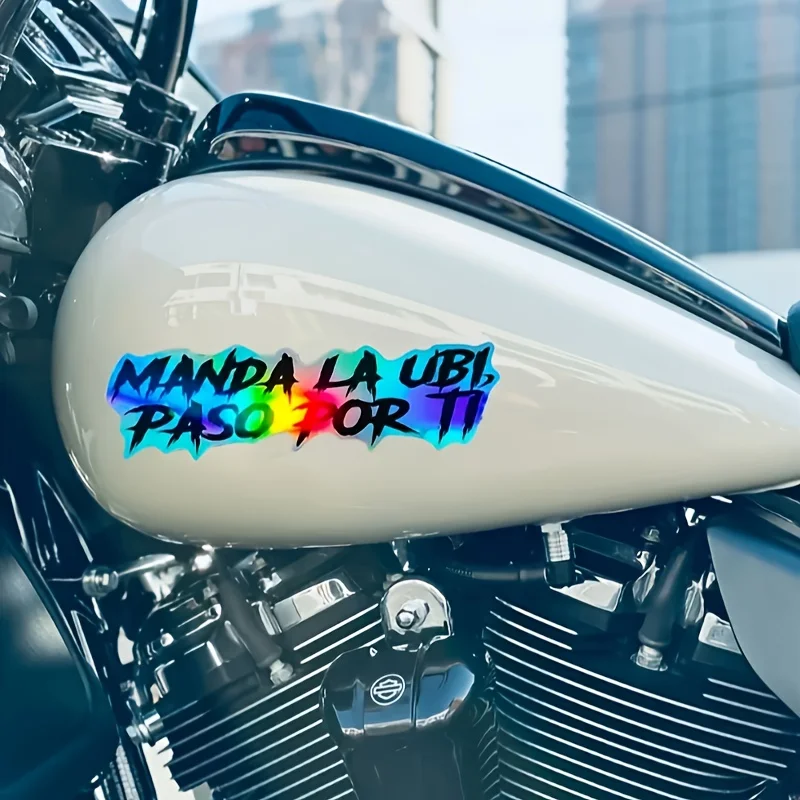 MANDA LA UBI Paso Por Ti Sticker JDM Motorcycle Vinyl Decal Waterproof Laser Gradient Helmet Tank Car Windshield Scooter Decor