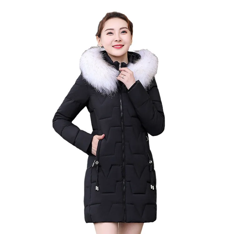 2024 New Winter Long Down Cotton Jacket Women Thickened Slim Large Collar Parkas