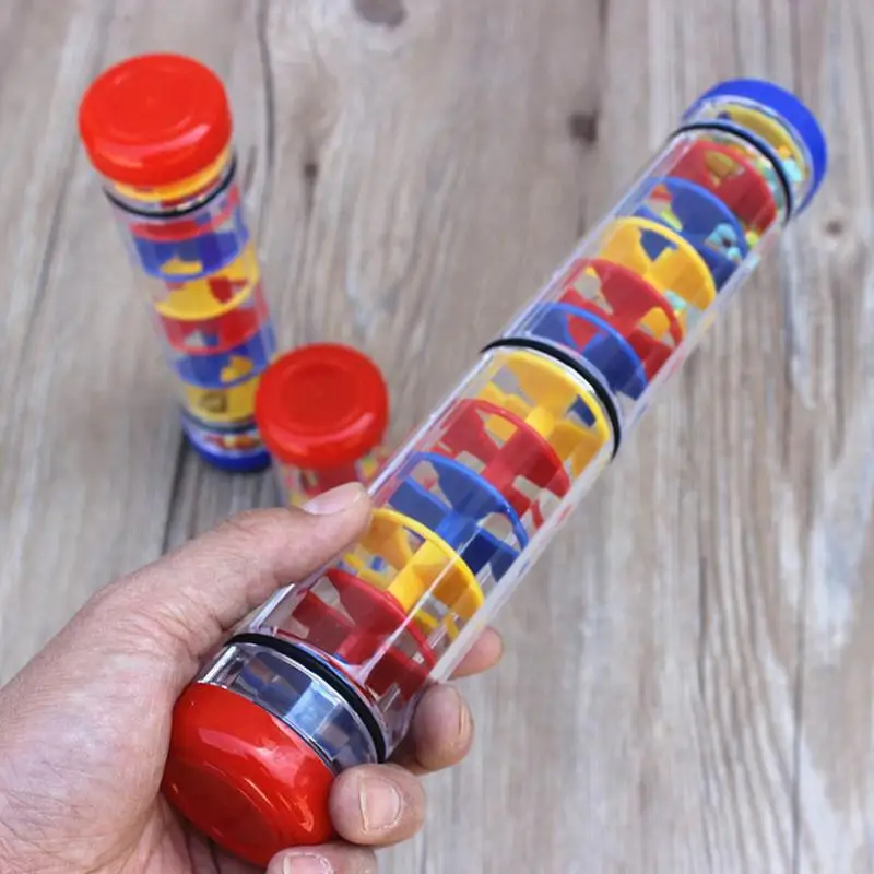 Rainmaker Rain Sticks Mini Wooden Musical Shake Beaded Raindrops Rainbow Hourglass Rain Maker Sound Toy Baby Musical Toys For