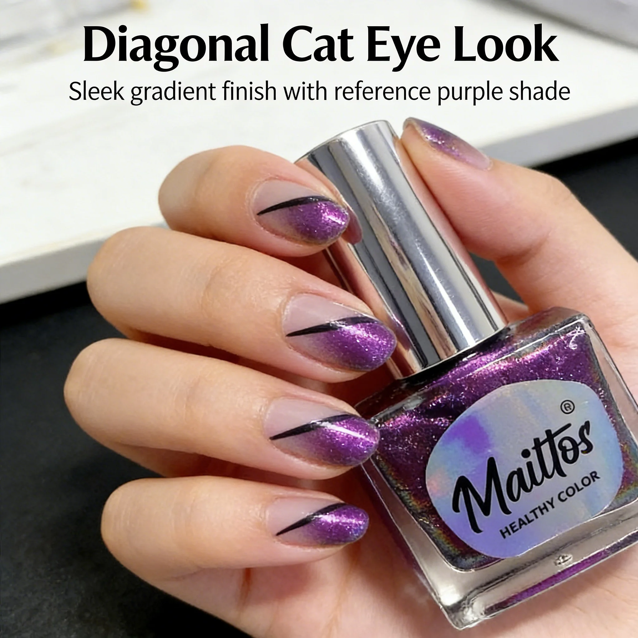 WA520 Purple12ml No-bake Cat's Eye Water-based Nail Polish, Oderless, With magnet, It dries quickly No need UV lamp, easy tear