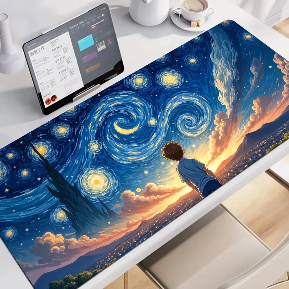 Fantasy Starry Sky Animation Boy Mouse Pad Large Gaming Mousepads Non-slip Laptop Tablet Pads Mat PC Desk Accessory Aesthetic
