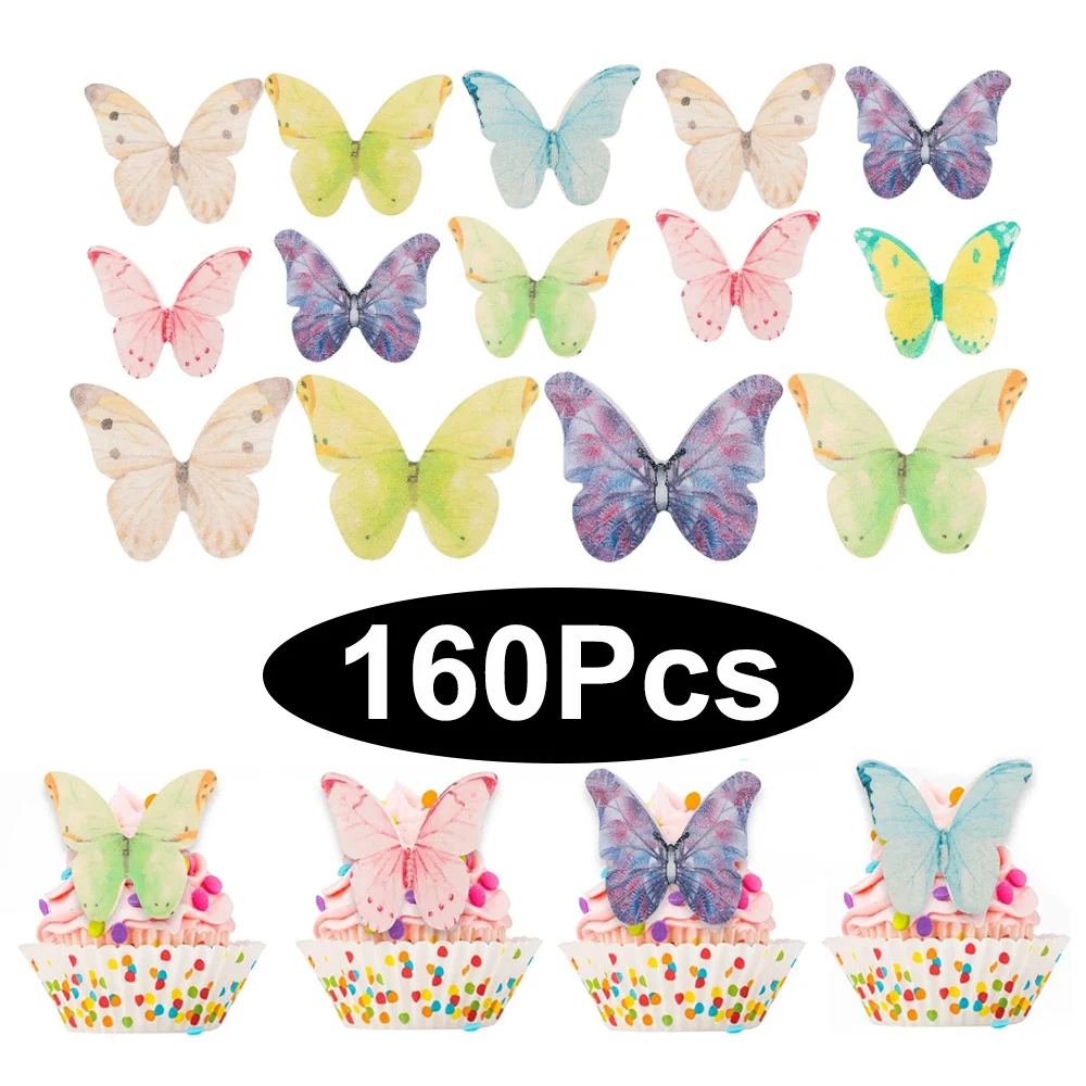 160Pcs Butterfly Cupcake Toppers 3D Pink Purple Paper Butterflies Cake Toppers for Birthday Wedding Butterfly Cake Decorations