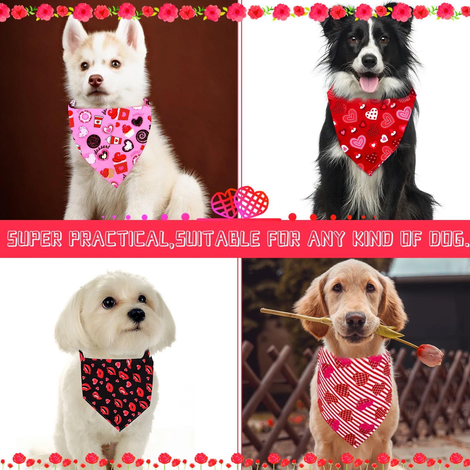 30PCS Heart Print Dog Bibs Valentine's Day Adjustable Dog Bandanas Pet Scarf For Dogs and Cats Spring Pet Dog Scarf Supplies view 3
