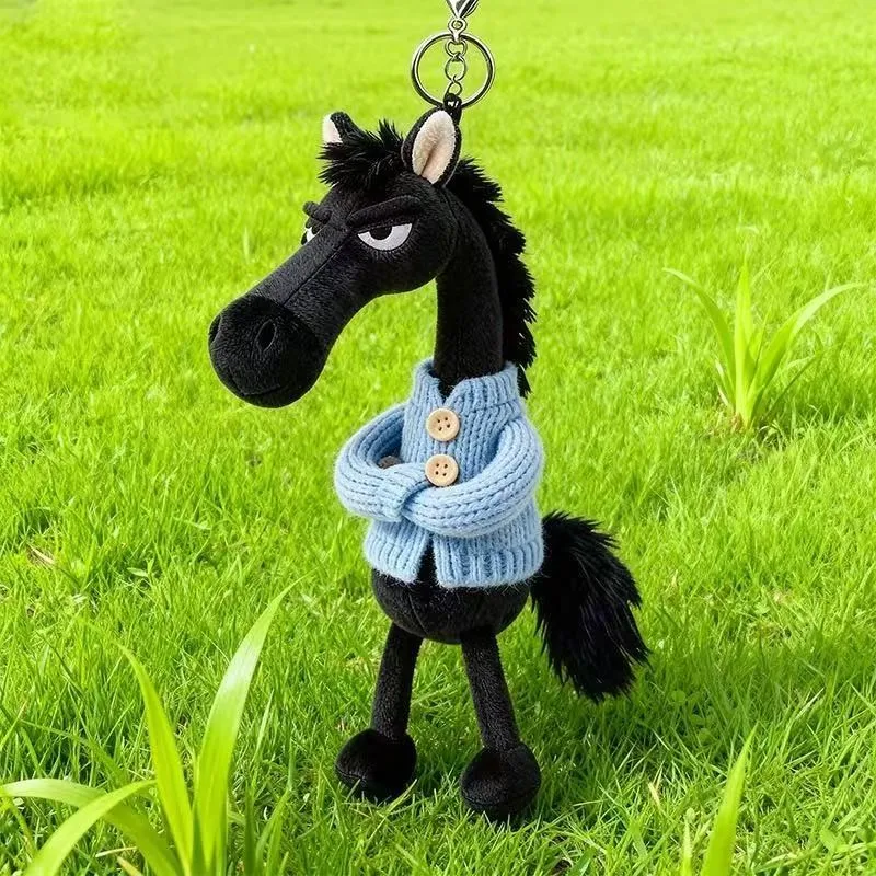 High Cold Black Horse Keychain Flocking Toy Backpack Pendant Decoration Year Of The Horse Plush Toy Cute Animal Toy Kids Gift