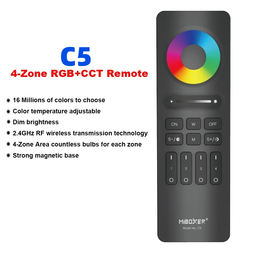 

C5 2.4GHz RF Wireless transmission technology 4Zone Button+Touch Remote RGB+CCT Remote Control 30m for Lamp/LED Strip Controller