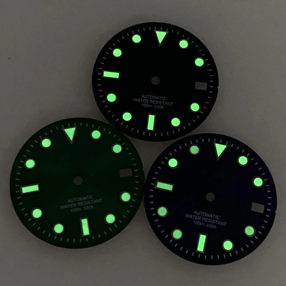 New 29mm Sunburst Green Black Blue Gloss Watch Dial for NH35 NH36 Movement Green Luminous For Dive Men Watch Accessories Parts