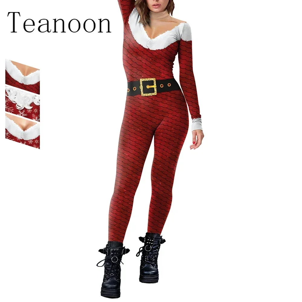 

Christmas Women Men Jumpsuit Holiday Party Funny Cosplay Costumes Stage Performance Long Sleeve 3D Printing Female Bodysuit