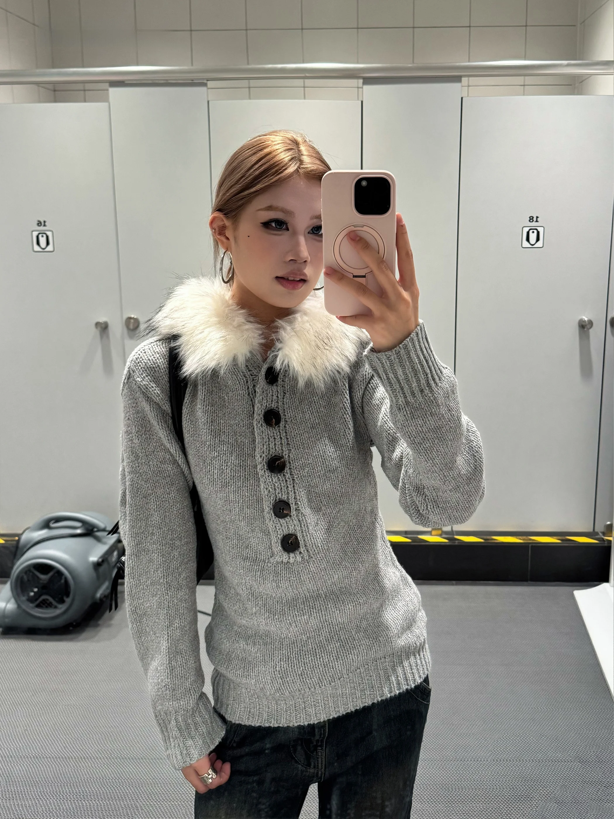 

Removable Fur Collar Vintage Henry Collar Sweater Women's Autumn Harvest Waist Knitted Top American Sle Spicy Girl Durable
