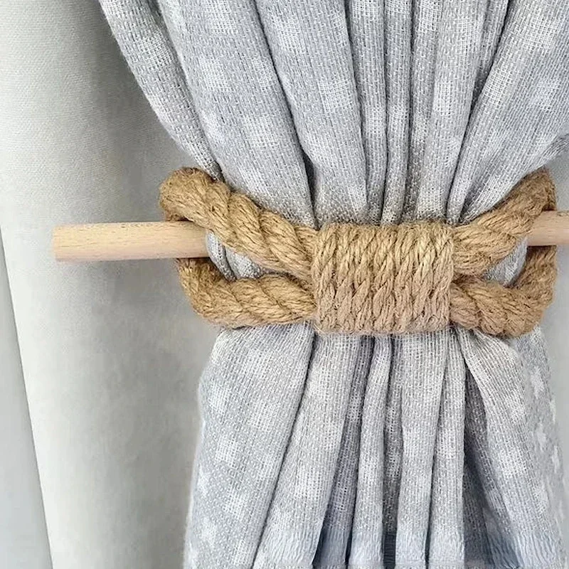 Nordic solid wood stick gruba lina bawełniana lina konopna, prosta lina do wiązania zasłon sypialnia, dekoracja salonu, klamra do zasłon