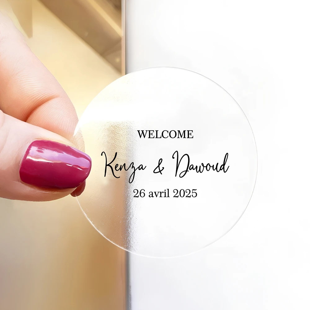 

50pcs Personalized Wedding Stickers - Transparent Round Stickers, Custom Wedding Invitation Sticker, Wedding Welcome Stickers