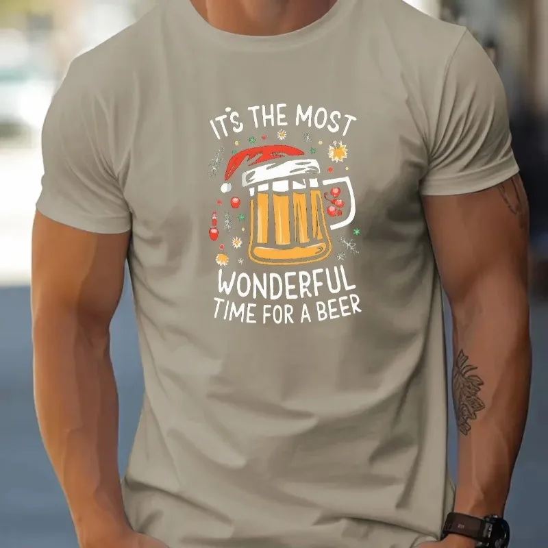 

Пивная рождественская шапка, забавная дышащая быстросохнущая свободная и удобная повседневная футболка с круглым вырезом и короткими рукавами с 3D принтом