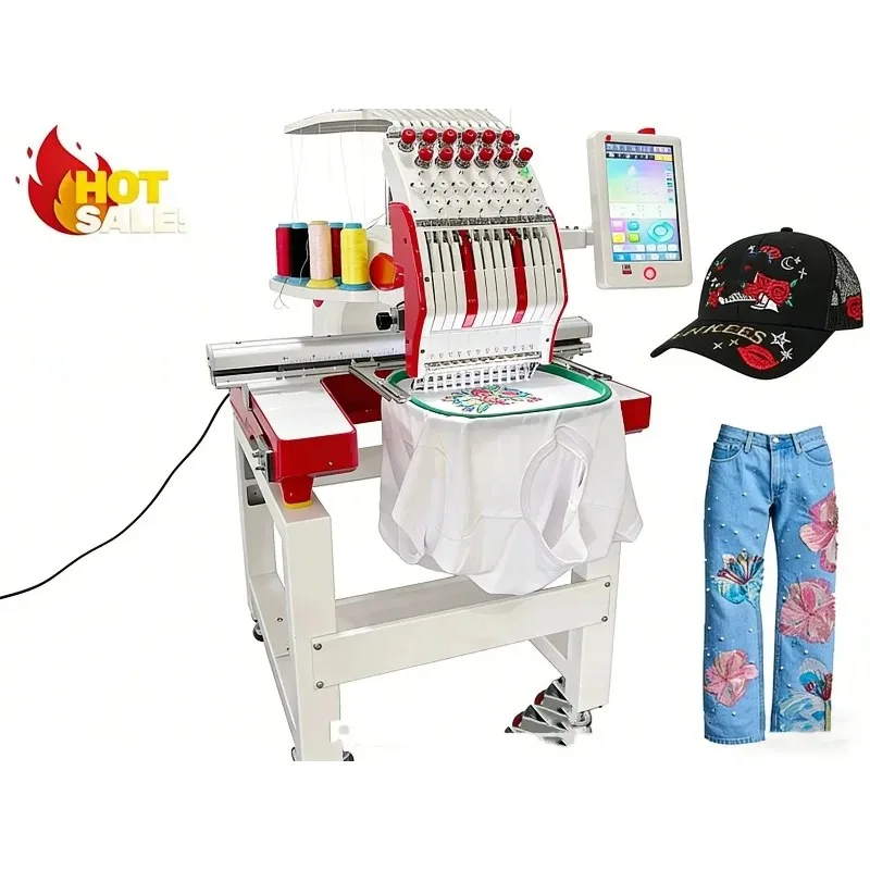 12/15 Needle Single Head Computerized Embroidery Machine Automatic Commercial for Hat Cap Shoes Garment Textile 500x330mm