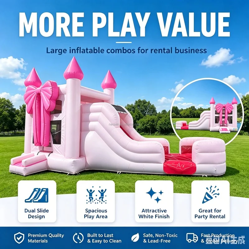 Giant Inflatable Kids Large Slide with Large Bow Bounce House Commercial Grade PVC for Indoor Outdoor Birthday Events Rental