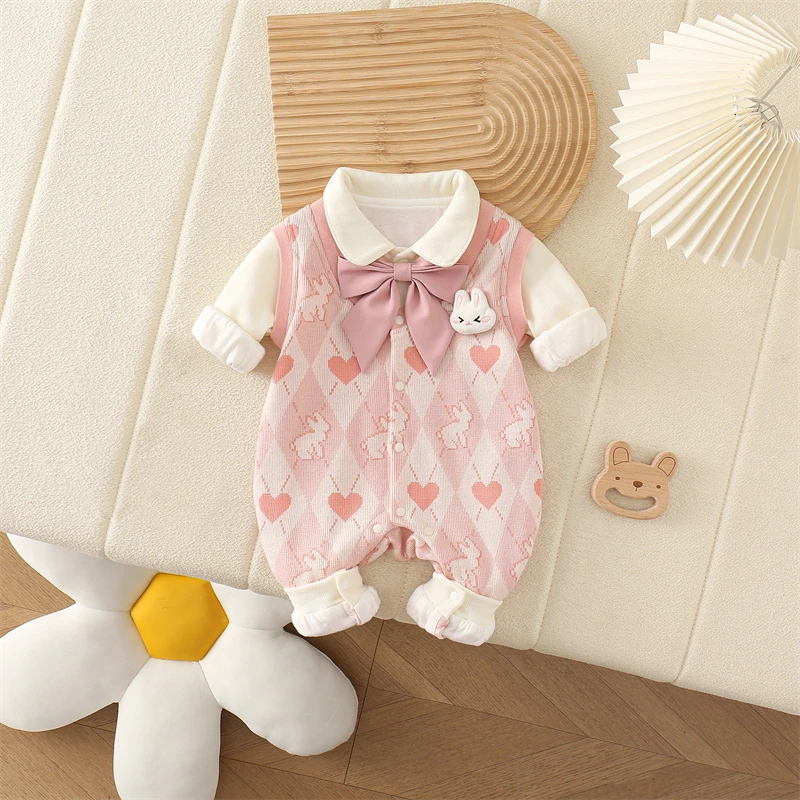 

Комплект из двухслойной длинной кофточки и брюк для девочек 6-24 месяцев, весенне-осенний, с высокой талией, из хлопка