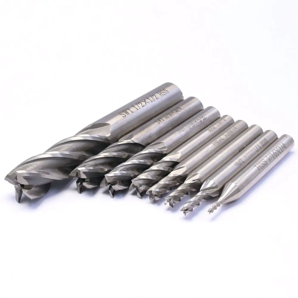 Krachtige 5/8 Pcs Four Edge End Milling Cutter Set British Straight Shank Milling Cutter Combination Set Metal Engraving Cutter