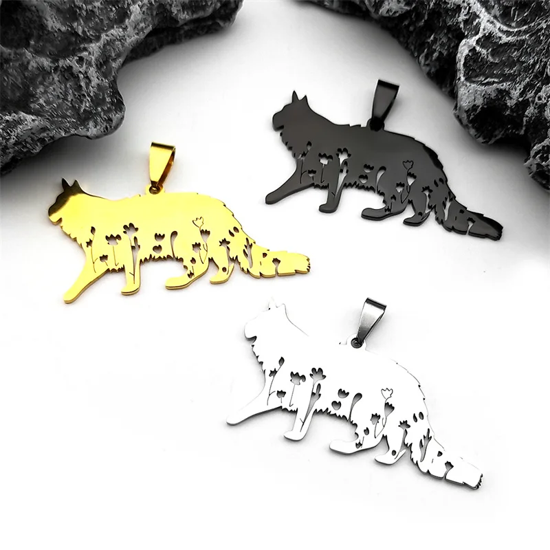 3Pcs Cat Kitty Flower Charms For Women Men Stainless Steel Gold Silver Color Bohemia Lovely Charms Jewelry Accessories Making