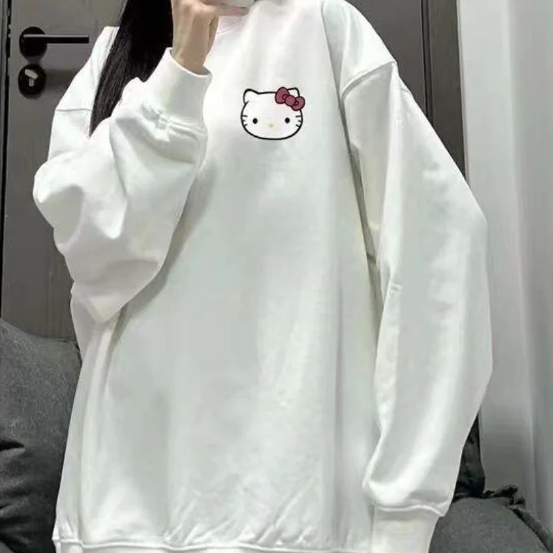 

Пуловер Sanrio Hello Kitty, женская толстовка, белая футболка для школьников средней школы, весенне-осенняя белая футболка, топы с длинными рукавами, пальто