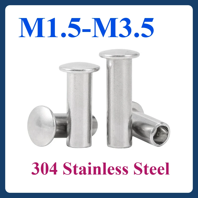 

M1.5 M1.7 M2 M2.5 M3 M3.5 304 Stainless Steel Round Flat Truss Head Half Semi Hollow Shank Rivet Round Flat Truss Head 50/100pcs