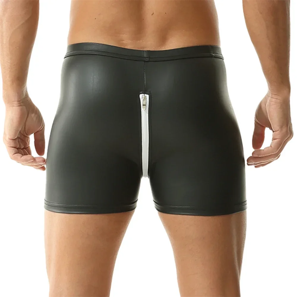 Sexy Mens Underwear Faux Leather Front/Back Zipper Boxers Underpants Male Comfortable High Quality Hot Sale Thin Fashion Briefs