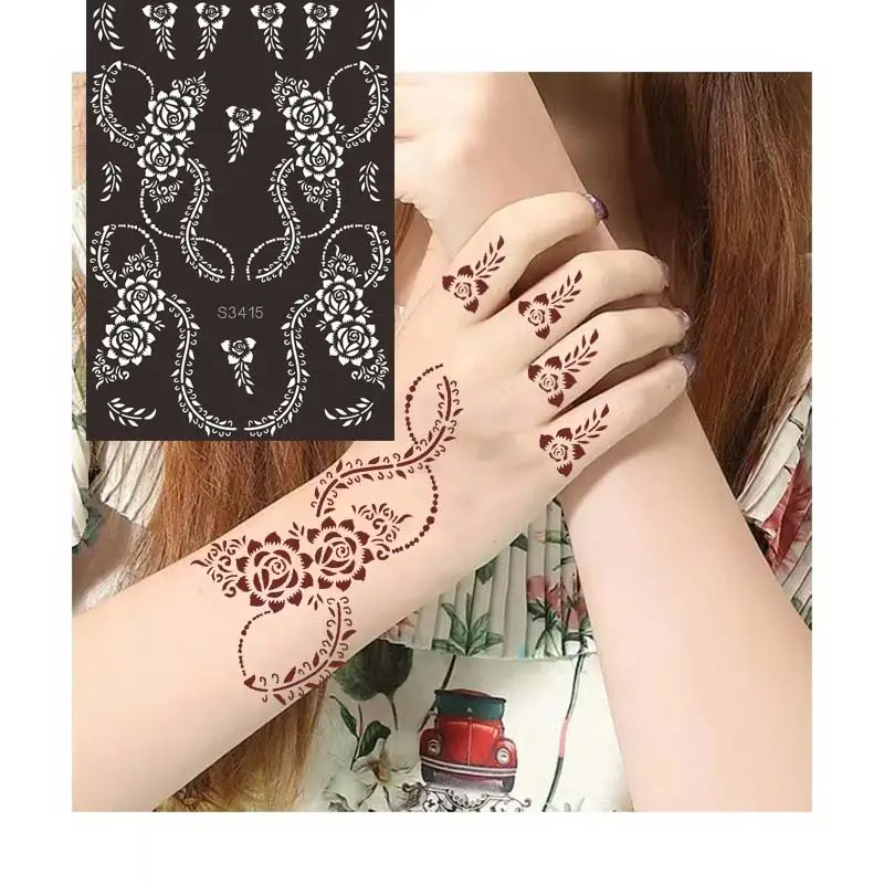 Tattoo Stencil Reusable for Hand Leg Temporary Henna Tattoo Templates for Women Body Art Mehndi Designs Painting Flower Tattoo