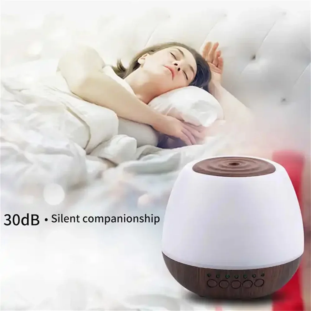 Aromatherapy Diffuser USB Bluetooth Speaker Essential Oil Air Humidifier Wood Grain 7 Color Changing Lights Timer 450ml for Home