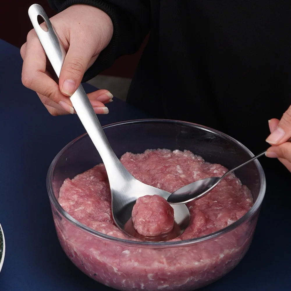 Cuchara Moldeadora de Albóndigas y Croquetas de Acero Inoxidable con Orificio Redondo, Colgante, Antiadherente, Herramienta para Prensar Carne, Uso Doméstico