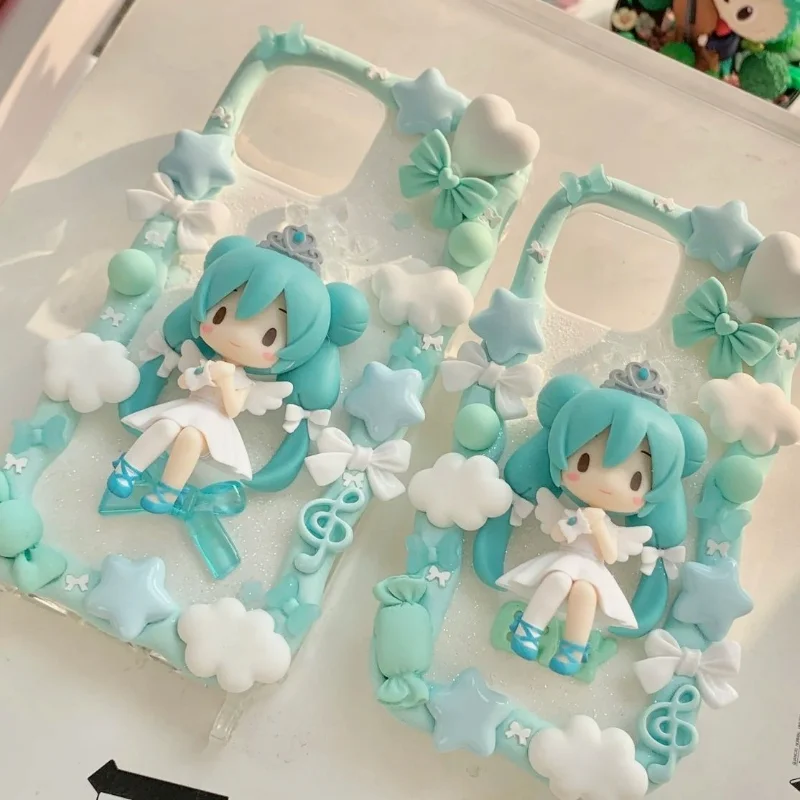 

DIY Craft Kit for Handmade Cream Glue Cute 3D Hatsune Miku Phone Case For iPhone 15 14 13 11 12 Pro Max Soft Shockproof Cover