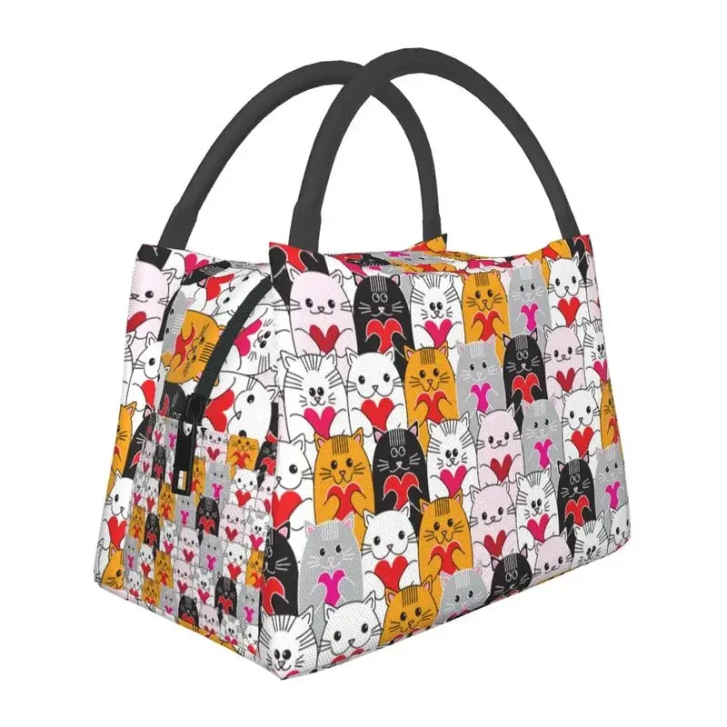 

Cats Love Hearts Lunch Box for Women Cartoon Kitten Thermal Cooler Food Insulated Lunch Bag Hospital Office Pinic Container