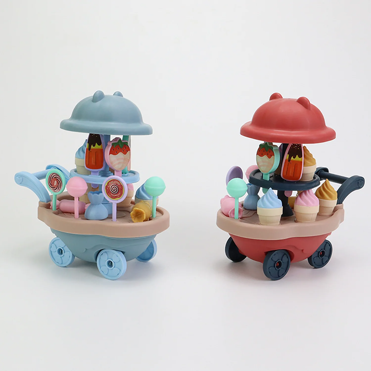 Ice Cream Montessori Toddler Toys Kitchen Pretend Play Food Ice Cream Cart with Storage Trolley Toy Set for Children Gifts 3+