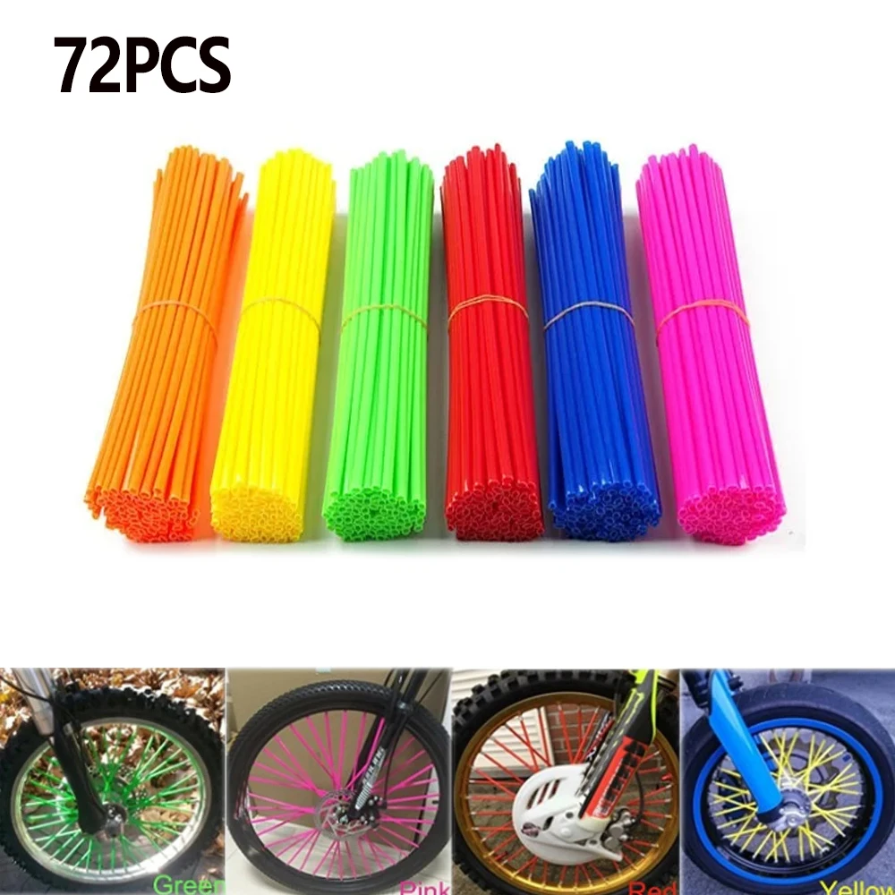 72pcs 24cm Colored Spoke Dust Protection Cover Wheel Hub Steel Strip Decorative Sleeve Off-road Wheel Rim Spoke Wrap Kit