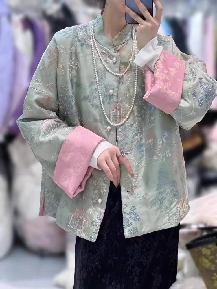 Double-Sided Wear Thickened Cotton Jacket Women's Autumn Winter Embroidered Jacket Ultra-Beautiful Tang Costume Outerwear
