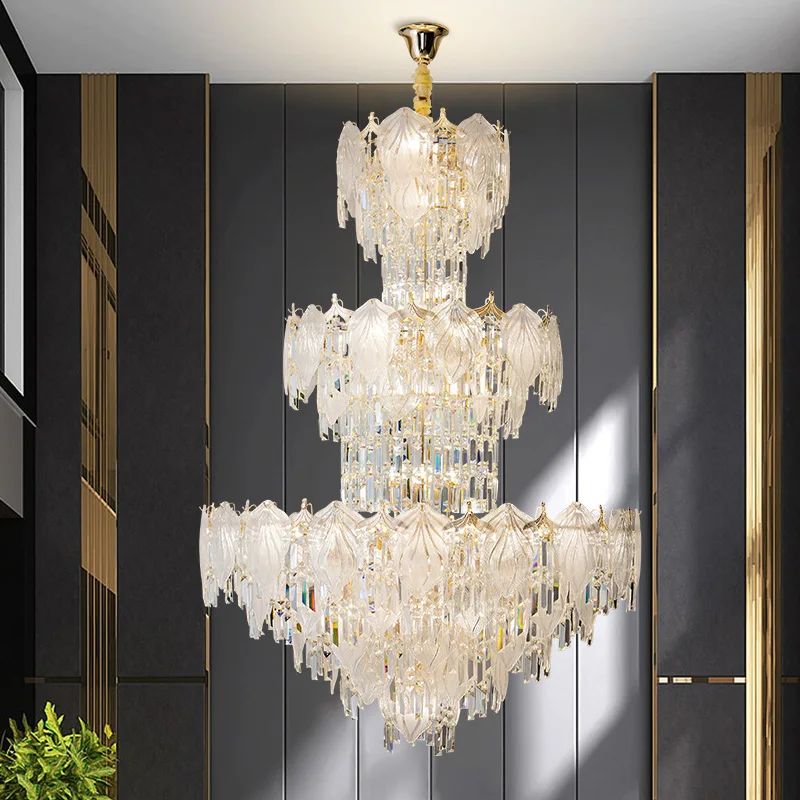 

Duplex Crystal Chandelier Villa Ceiling Living Room Chandelier French Light Luxury Postmodern Mezzanine Hall Lamp 2025 New Hot