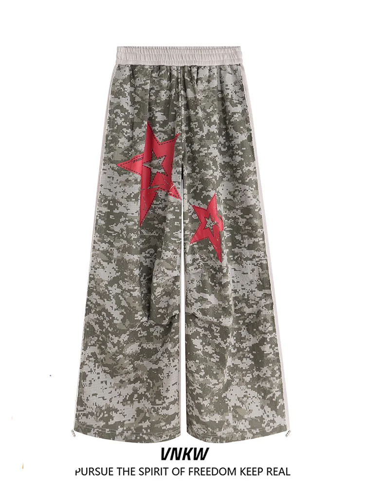 

Loose Straight Leg Casual Pants Men's Wide Leg Drapey Pixel Camo Star Loose Fit Casual Trousers Street Sle Autumn Faion