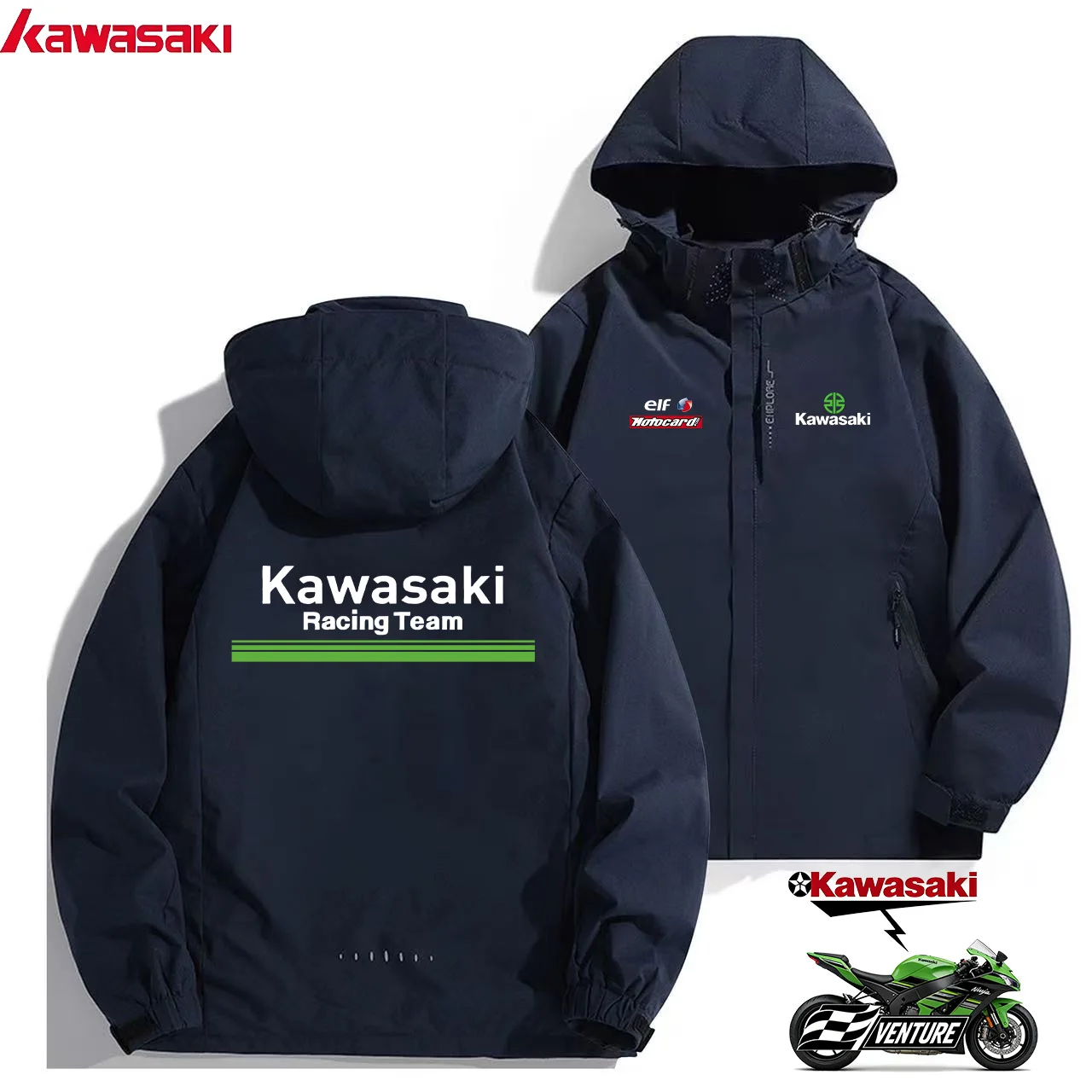 Waterproof Windbreaker Hoodie Kawasaki Racing Team Men Jacket