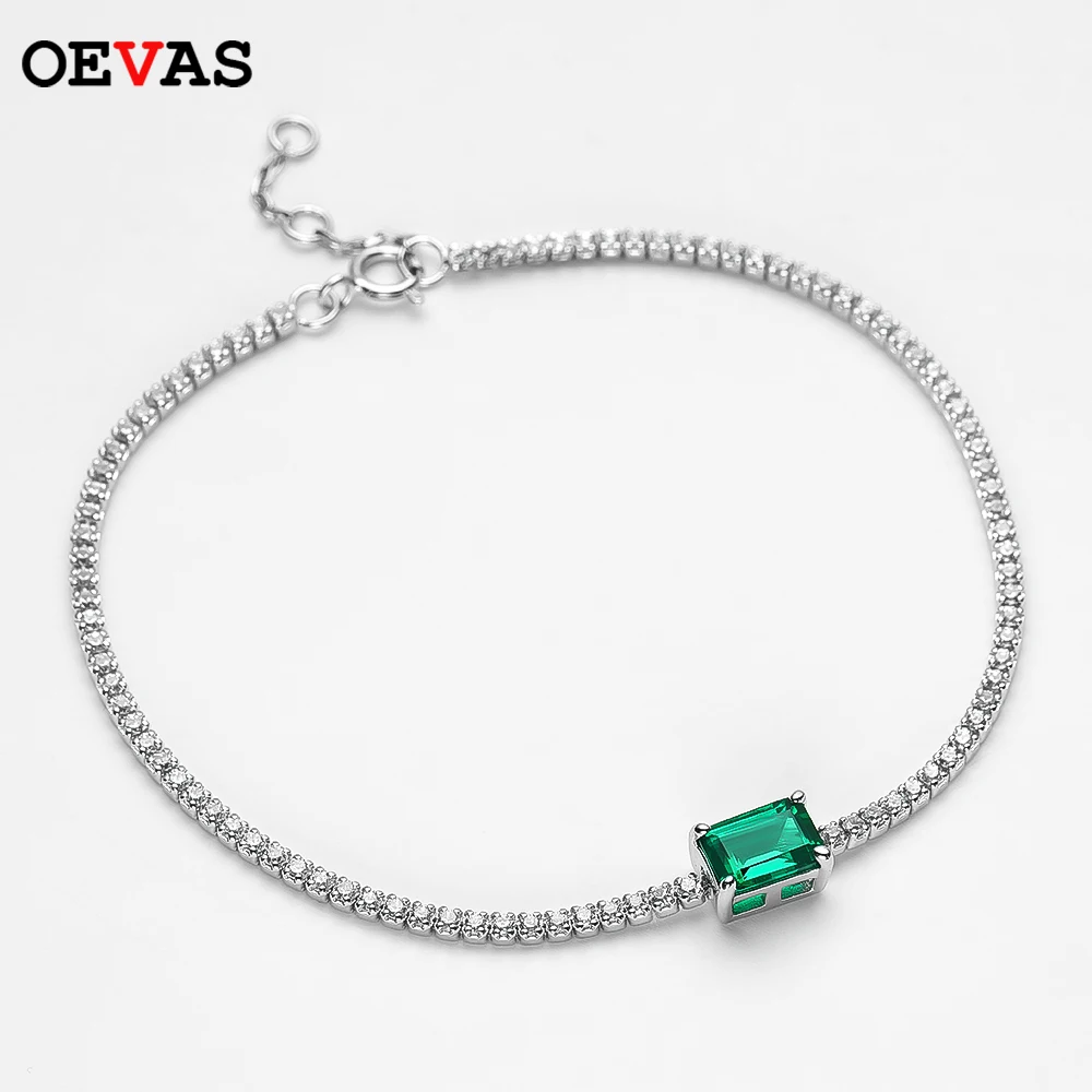 OEVAS 100% 925 Sterling Silver Emerald Bracelet Female 1 Caratt Wedding Bracelet For Women Fine Jewelry Party Gift Wholesale