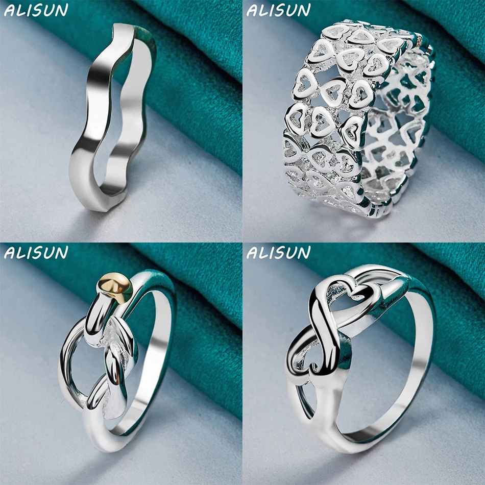 

ALISUN 925 Sterling Silver Size 7-10 Geometric Ring For Women Men Fashion Jewelry Charm Grace Noble Wedding Accessories