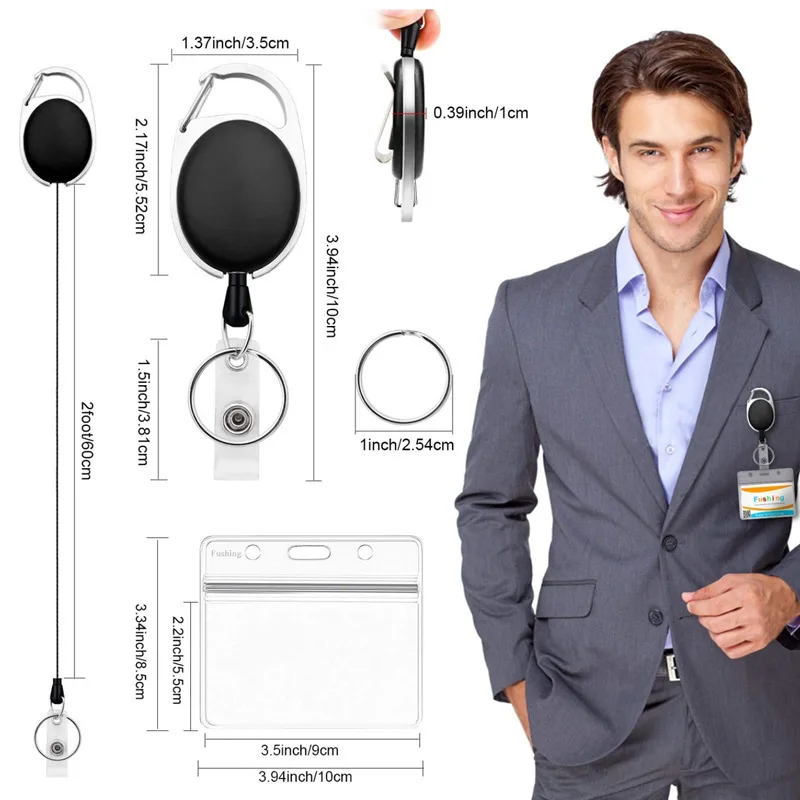 

Zinc Alloy Retractable Badge Reel Clip Waterproof PVC ID Card Holder Professional Zip Pull Lanyard for Work Security Pass