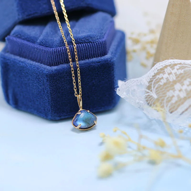 925 Silver Natural Stone Fan Pendant Female Retro Double Sided Elongated Lapis lazuli Necklace Luxury Jewelry Trend
