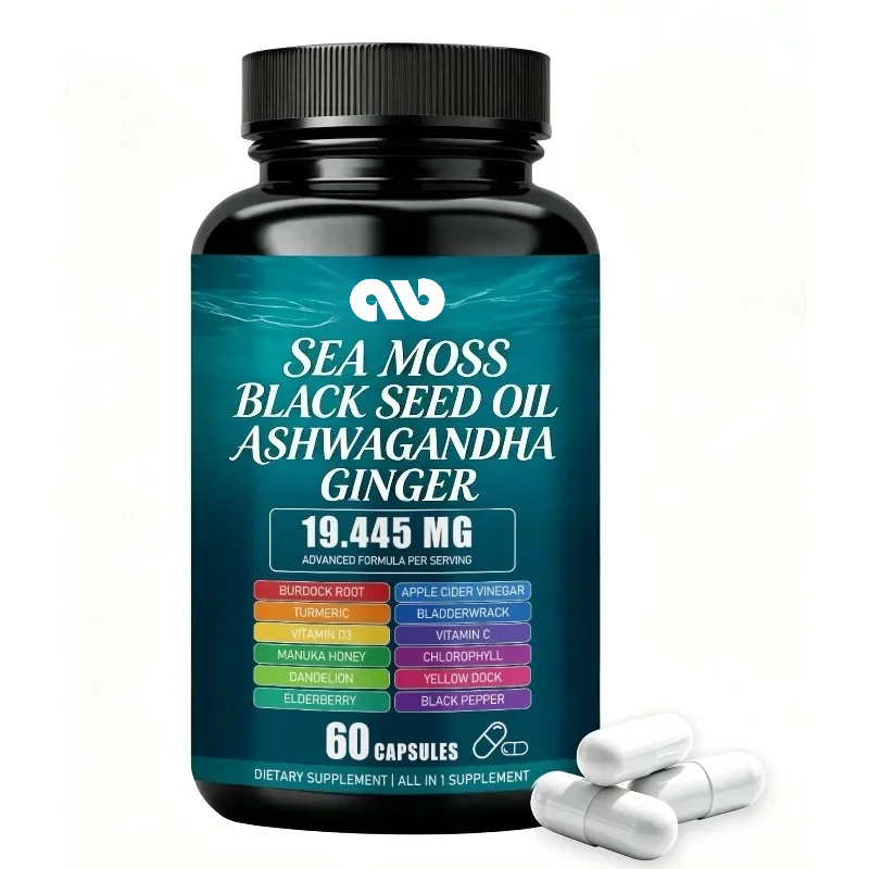 Seaweed Supplement 19.445mg, Containing Black Seed Oil, Turmeric, Vitamin Complex -60 Capsules