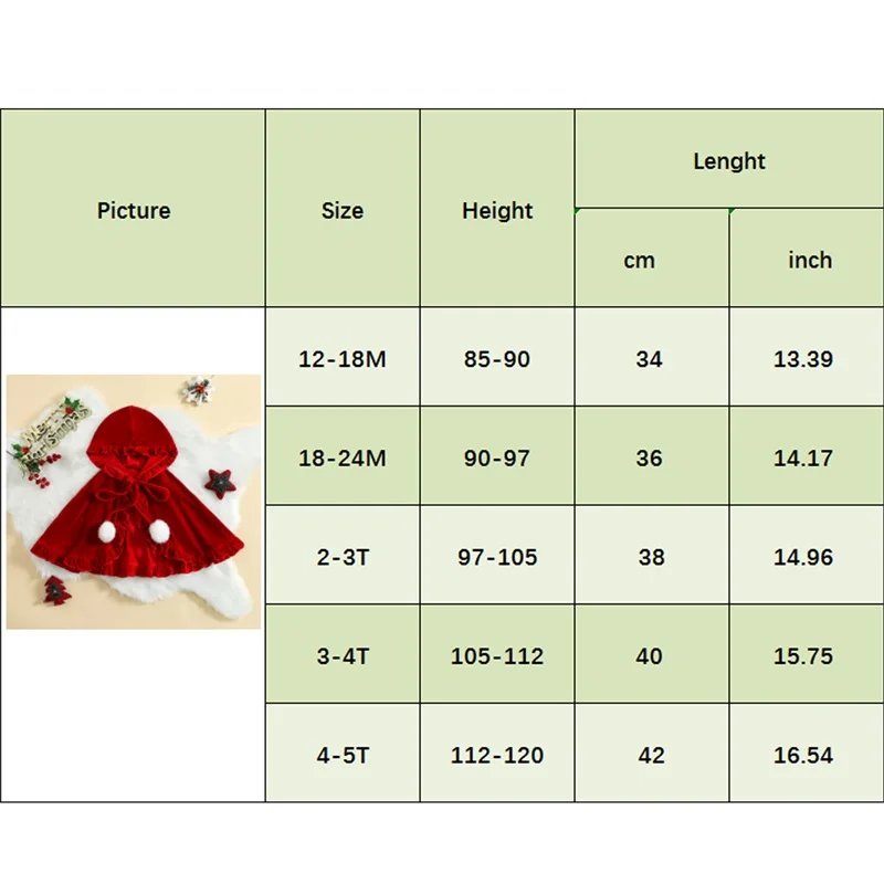 Kids Girls Cloak, Soft Hooded Lacing Frills Cape with Plush Balls for Christmas Party